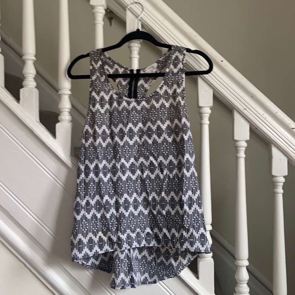 Black and white body central tribal tank top